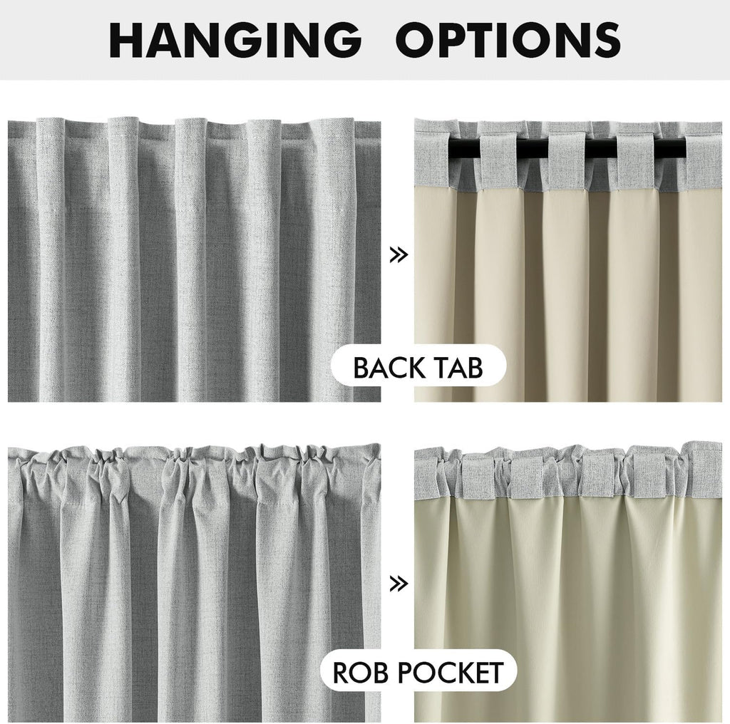 Miulee 100% Blackout Linen Curtains for Bedroom, Grey Solid Luxury Decor Thermal Insulation Room Darkening Drapes for Living Room Nursery B…