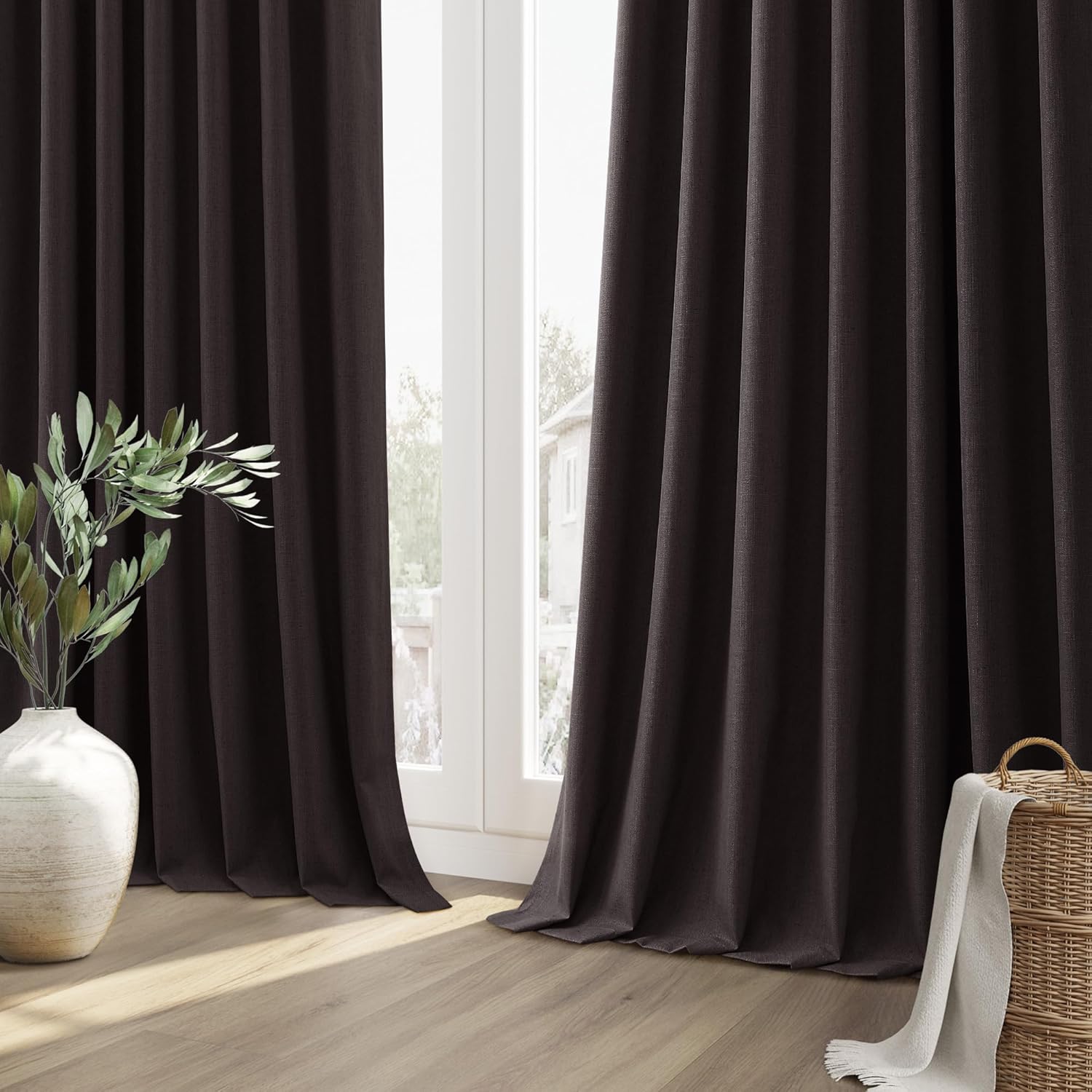 Guken 100% Blackout Curtains 108 Inch Length 2 Panels Set for Living Room Bedroom Back Tab Thermal Insulated Black Out Linen Drapes Room Da…