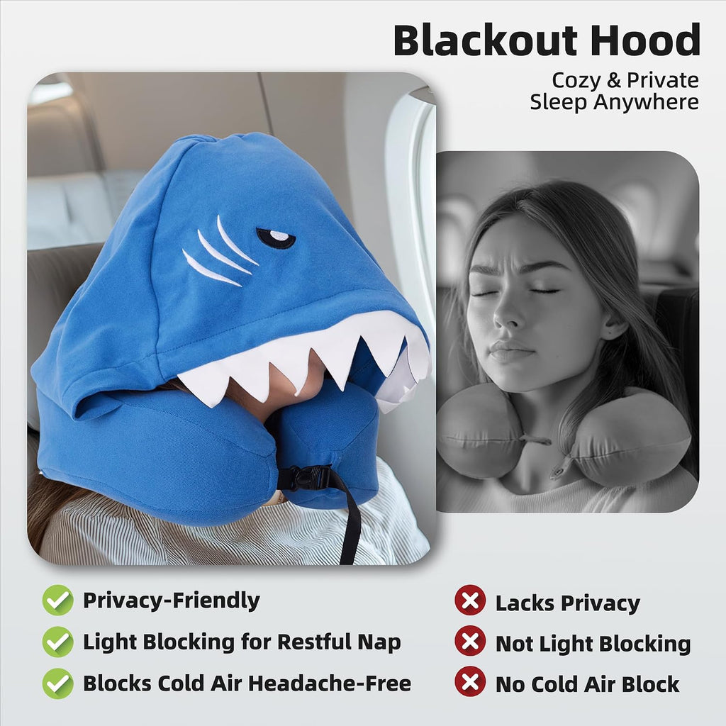 Privacy-Friendly Hooded Travel Pillow for Kids & Adults, Sensory-Friendly, Memory Foam Neck Support for Airplane, Car & Train, Breathable…