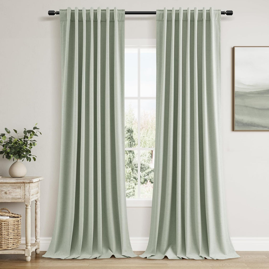 Guken 100% Blackout Curtains 120 Inch Length 2 Panels Set for Living Room Bedroom Back Tab Thermal Insulated Black Out Linen Drapes Room Da…