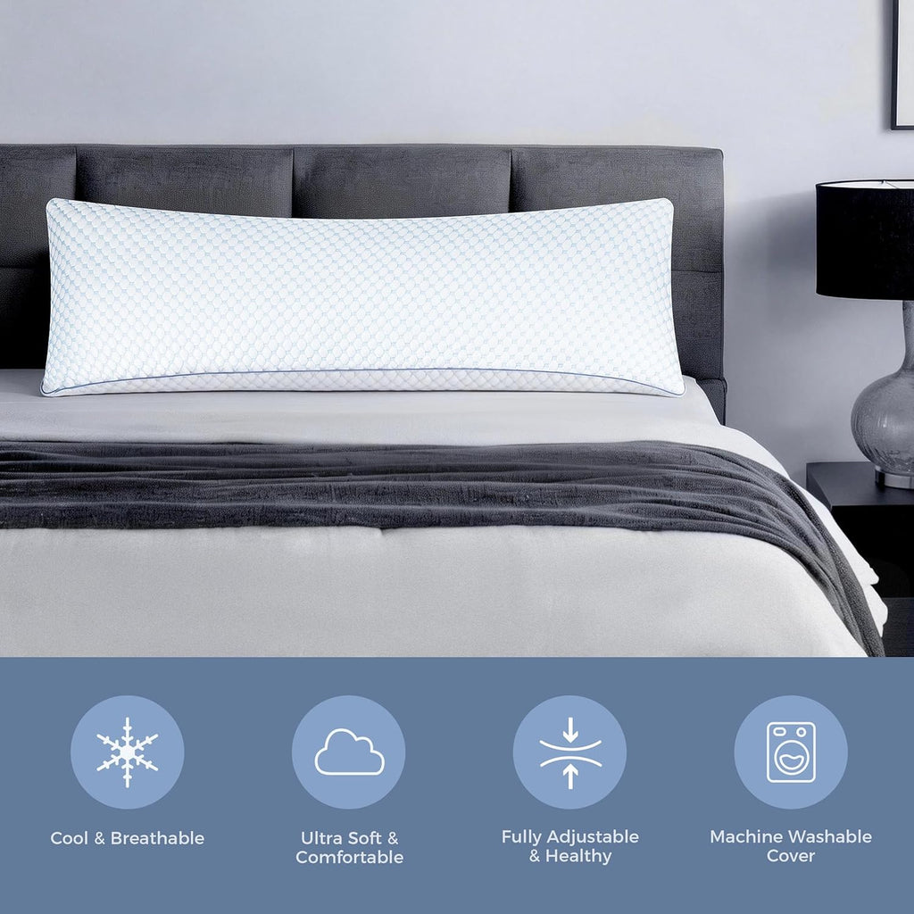 OSBED Cooling Adjustable Shredded Memory Foam Body Pillow - Temperature-Regulating for All Sleepers with Dual Airflow…