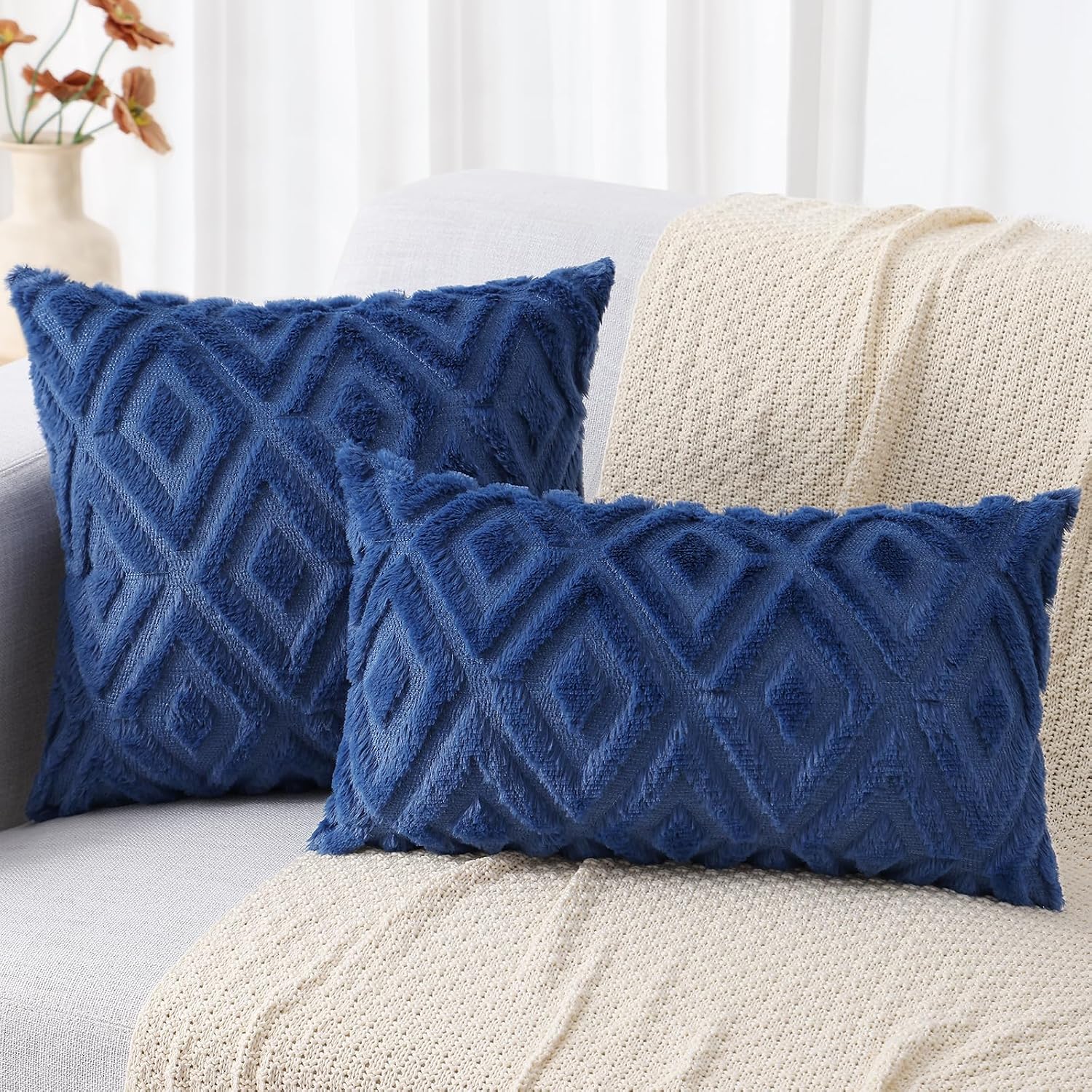 decorUhome Summer Couch Euro Sham Throw Pillow Covers 24x24 Set of 2, Decorative Soft Plush Faux Fur Wool Accent Pillow Covers for Modern F…