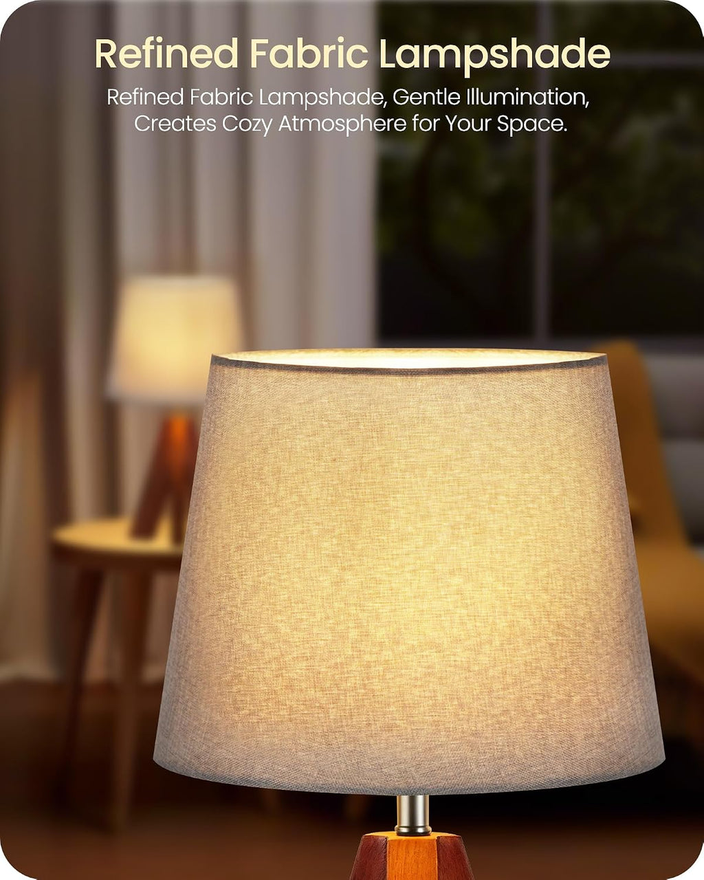 Tripod Table Lamp, 14.6" Small Bedside Lamp with Gray Linen Shade & Dark Wood Base, Modern Nightstand Lamp for Bedroom, Kids Room, Living…