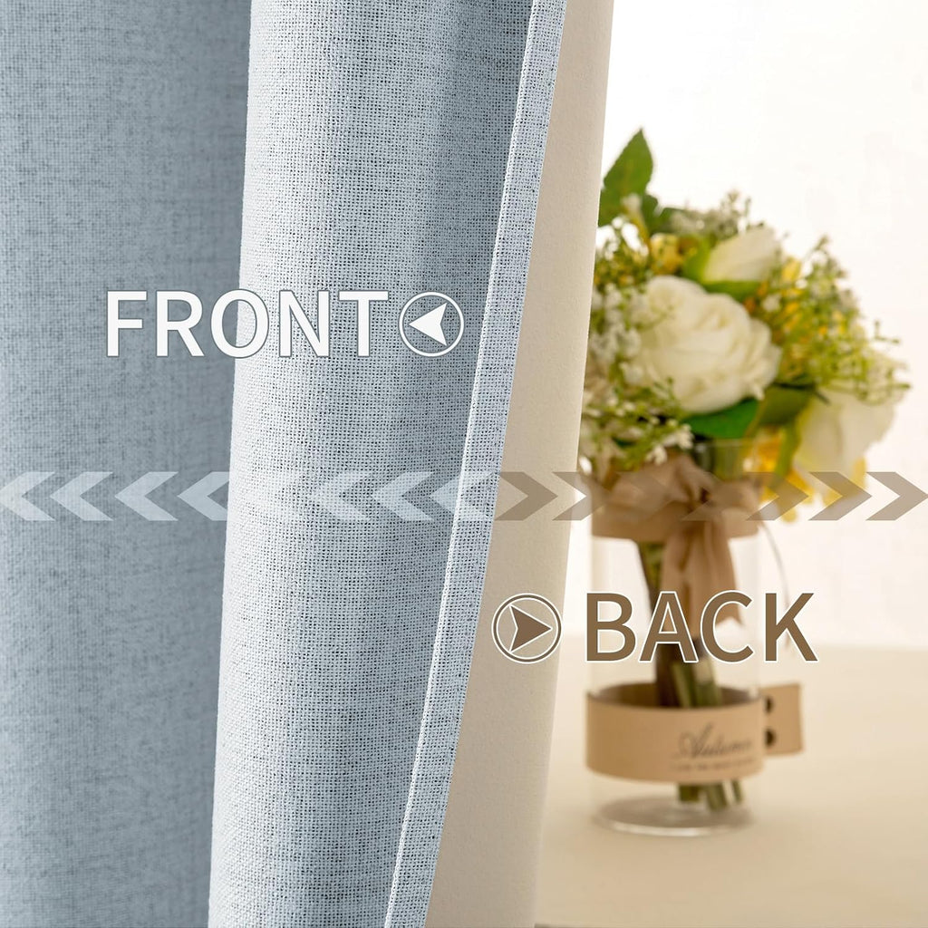 Miulee 90 Inches Linen Textured Curtains for Bedroom 100% Blackout Thermal Insulated Chambray Blue Grommet Room Darkening Curtains & Drapes…