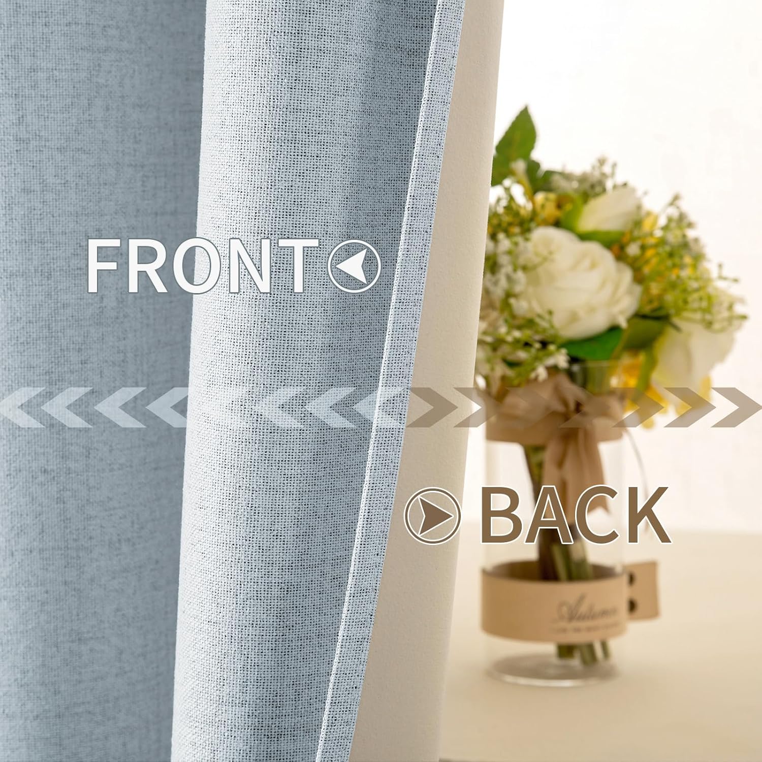 Miulee 90 Inches Linen Textured Curtains for Bedroom 100% Blackout Thermal Insulated Chambray Blue Grommet Room Darkening Curtains & Drapes…