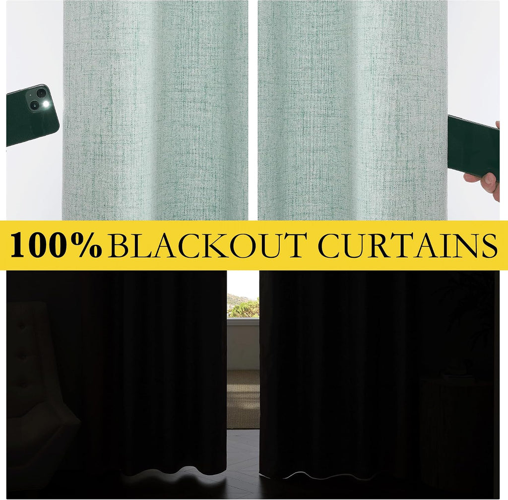 NICETOWN 100% Absolutely Blackout Linen Curtains with Thermal Insulated Liner, Seafoam Green, 52" Wide, 102" Length Energy Saving…