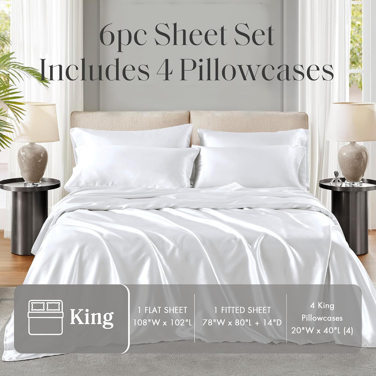 Madisonpark Madison Park Essentials Satin Sheet Set Luxury and Silky with Natural Sheen, Elastic 14" Pocket fits up to 16" Mattress, All Ar…