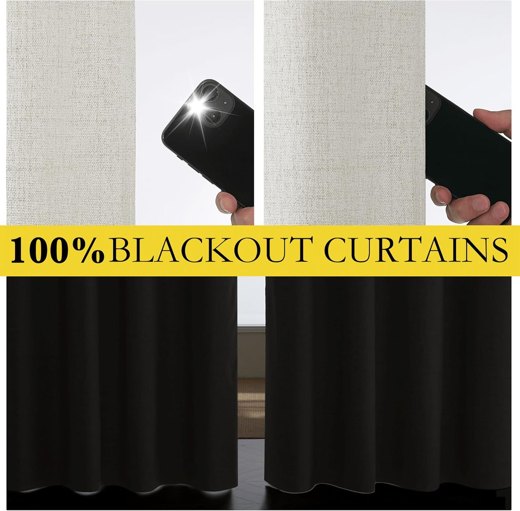NICETOWN Snowbound Vintage Linen 100% Blackout Curtains for Living Room, Thermal Insulated Curtains 120" Long, Noise Reducing Window…