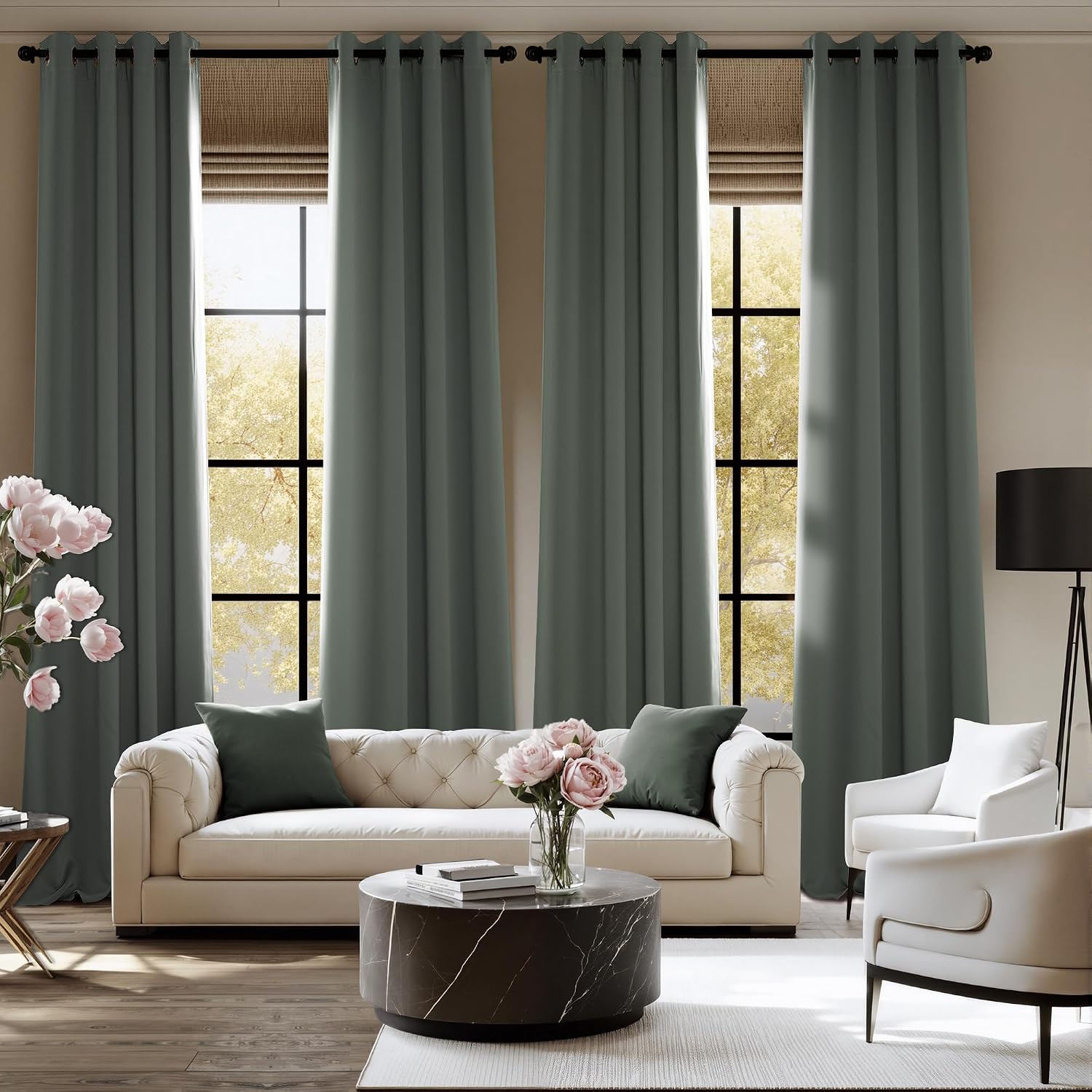 Nicetown Room Darkening Draperies Curtains Panels, 2 Panels Dark Mallard W52 x L84 silver