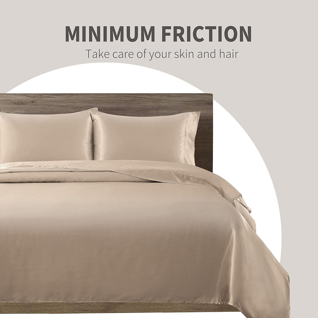 Cobedzy 4 Piece Luxury Queen Sheet Set, Taupe Satin Sheet Set, Soft Silky Bed Sheets Queen Set with 1 Deep Pocket Fitted Sheet 1 Flat Sheet…