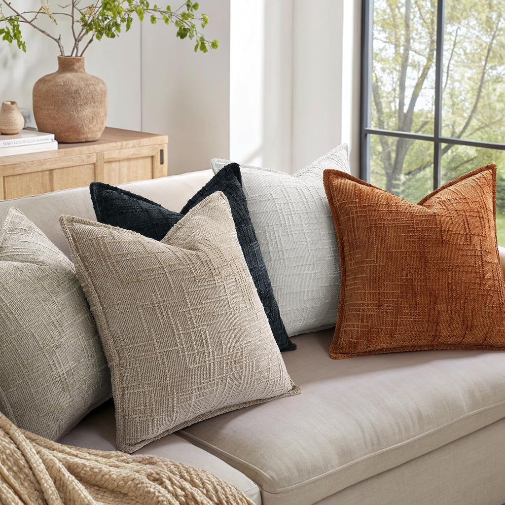 decorUhome Chenille Throw Pillow Covers 22x22 Set of 2, Soft Textured Slubby Modern Decorative Pillow Covers with Elegant Design for Couch,…