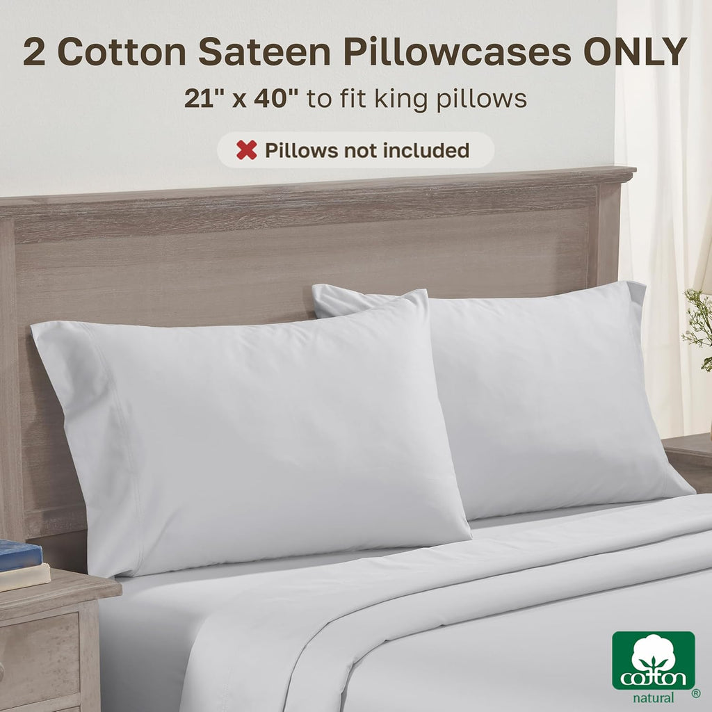 CaliforniaDesignDen California Design Den King Pillow Covers Set of 2-600 Thread Count Sateen, Natural 100% Cotton Pillow Cases King, Crisp…