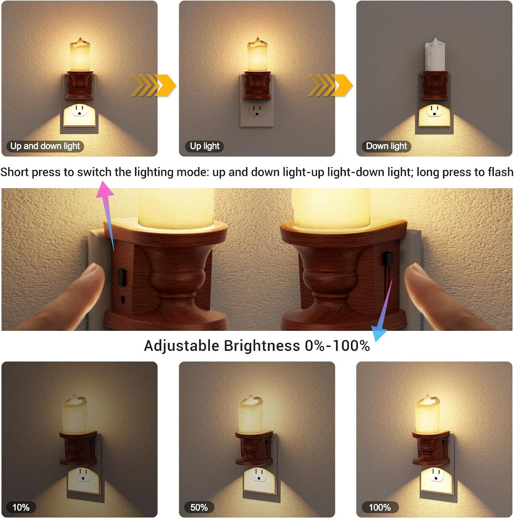 JandCase Nightlight Flameless Candle, 2 Pack Night Lights Plug into Wall, 0-100LM Dimmable Nightlight, 3000K Soft White, LED Candle Night…