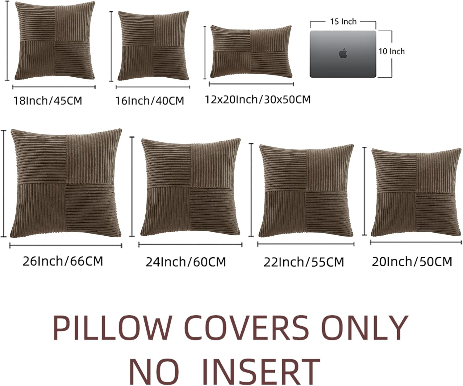 Fancy Homi 2 Packs Dark Brown Euro Decorative Throw Pillow Covers 28x28 Inch for Couch Bed, Rustic Farmhouse Boho Home Decor, Soft Corss…