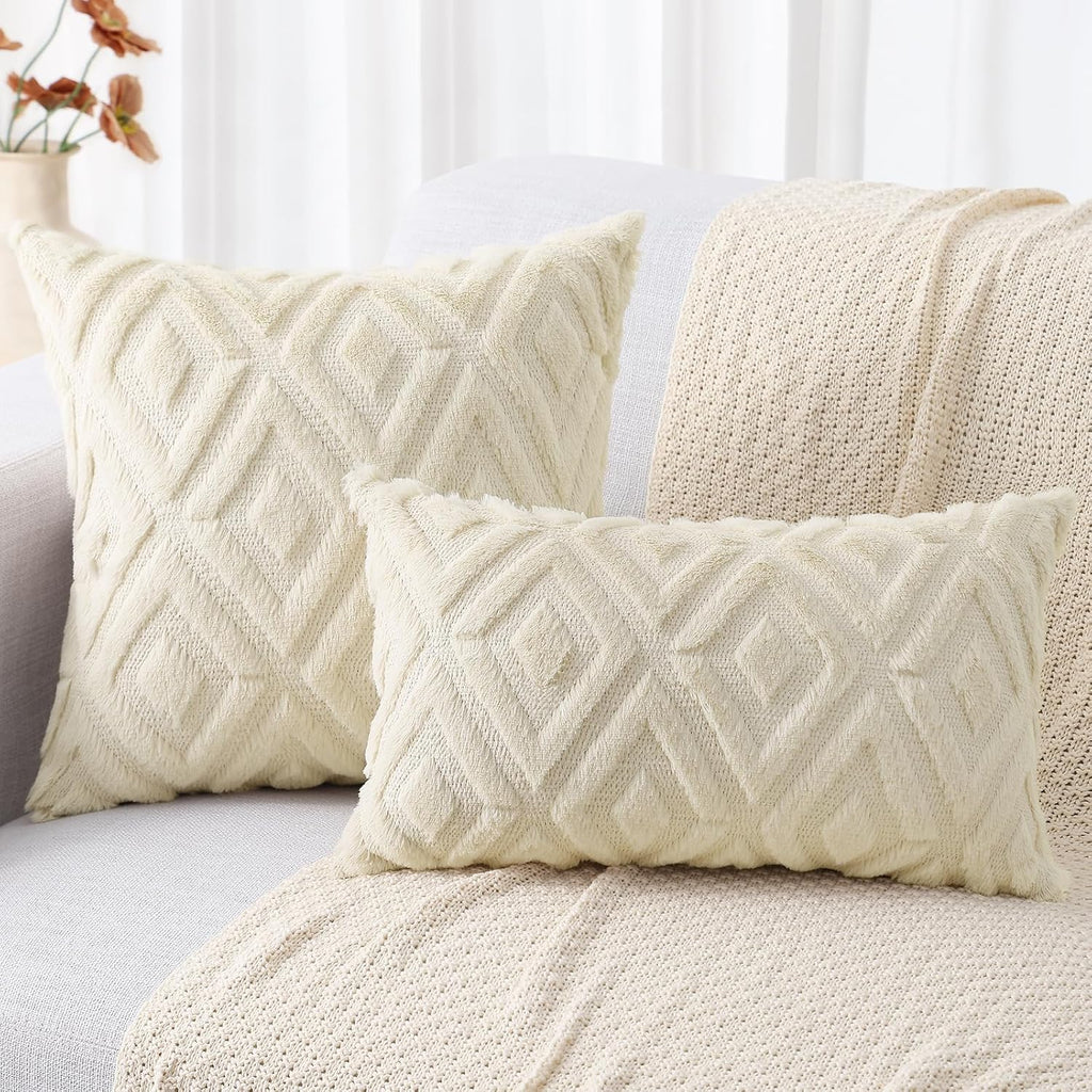 decorUhome Summer Couch Throw Pillow Covers 12x20 Set of 2, Decorative Soft Plush Faux Fur Wool Lumbar Accent Pillow Covers for Modern Farm…