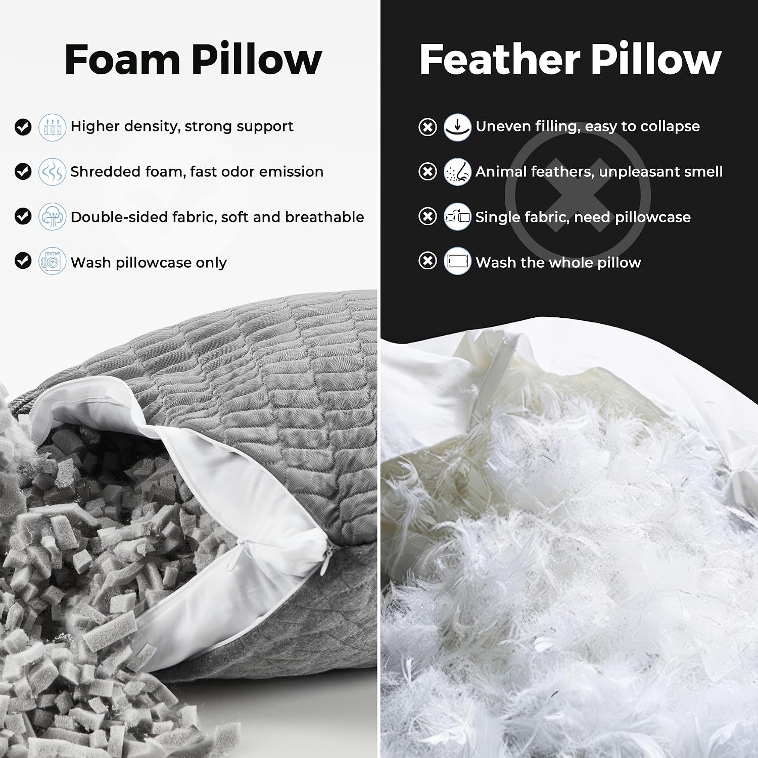 puredown® Pillows Queen Size Set of 2, Shredded Memory Foam Pillows, Cooling Foam Pillow for Sleeping, Soft Bed Pillow Queen Size with…