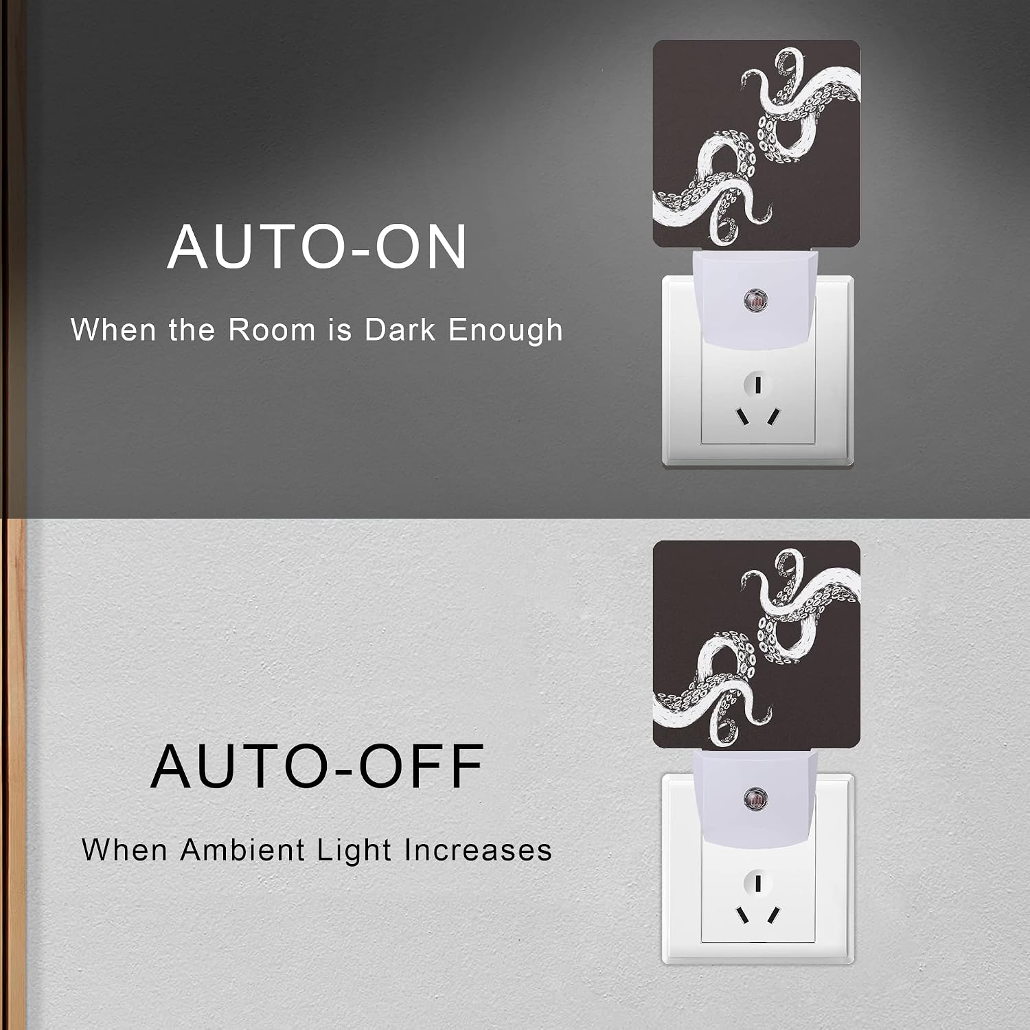 Octopus Night Light Plug-in LED Nightlights Auto Sensor Night Lamp Dusk-to-Dawn Lamp Home Decor for Nursery Children Girls Boys