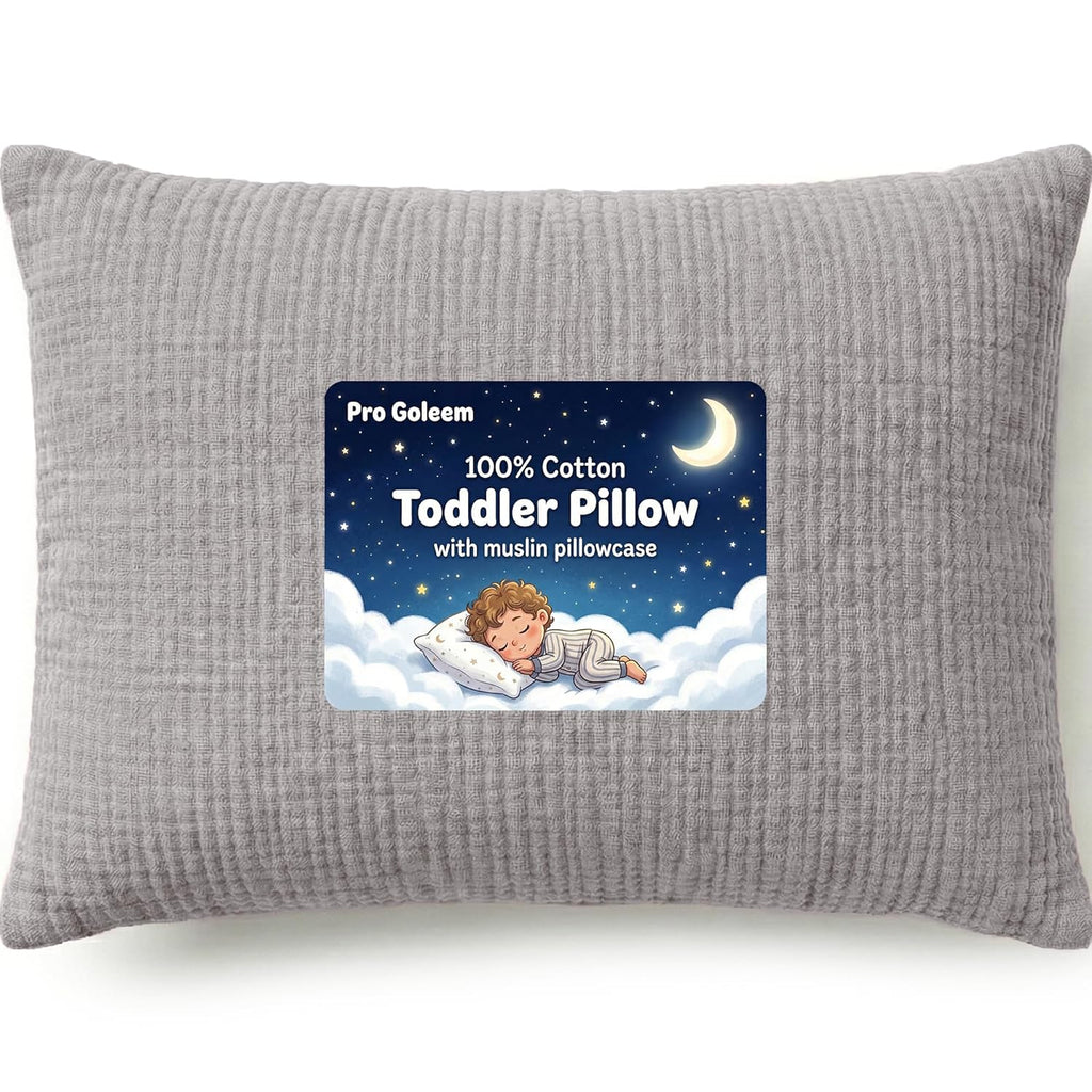 ProGoleem Pro Goleem Toddler Pillow with 100% Muslin Cotton Pillowcase – 13x18 Ultra Soft, Breathable & Machine Washable Kids Pillow for Sl…