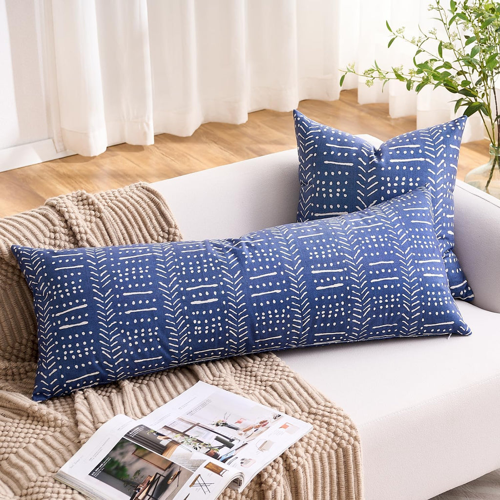 BONSTRAP Decorative Lumbar Pillow Covers Farmhouse Boho Cushion Covers 14X36 Neutral Vintage Blue Body Pillow Covers 1 Piece for Cou…