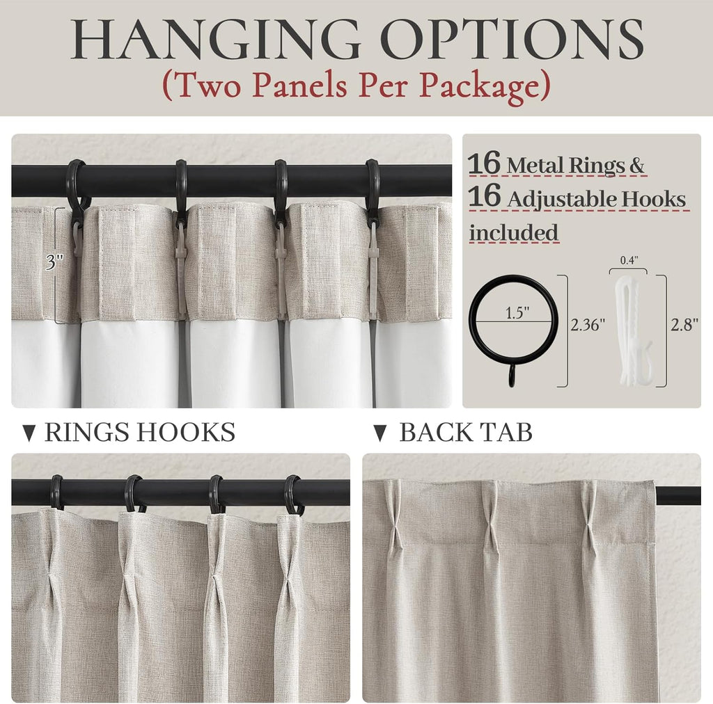 Qjmydeco Linen Pinch Pleated Curtains 102 Inches Long Heavy Duty Thermal Insulated Custom Extra length Burg for Dining Room Cottage Total B…