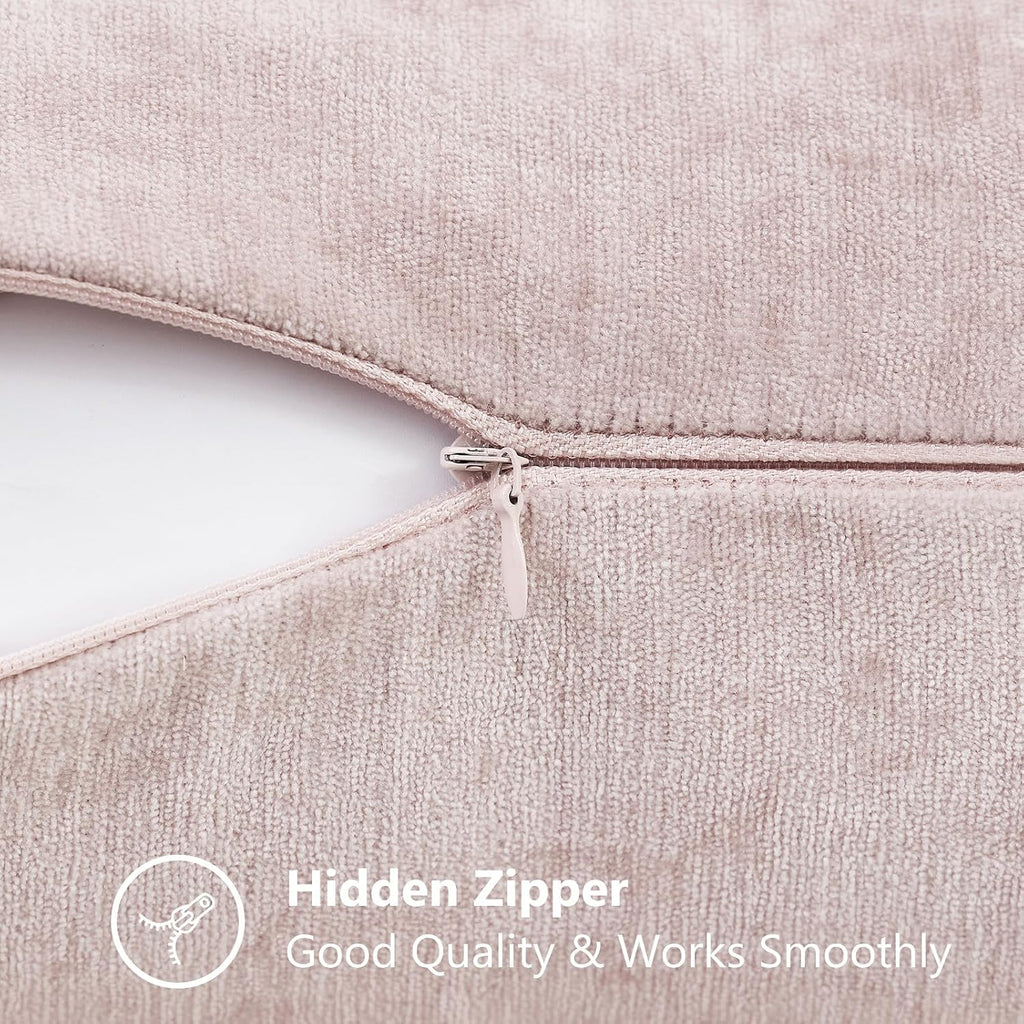 decorUhome Chenille Blush Pink Summer Throw Pillow Covers 22x22 Inch Set of 2, Decorative Soft Couch Pillow Covers Solid Dyed Accent Farmho…