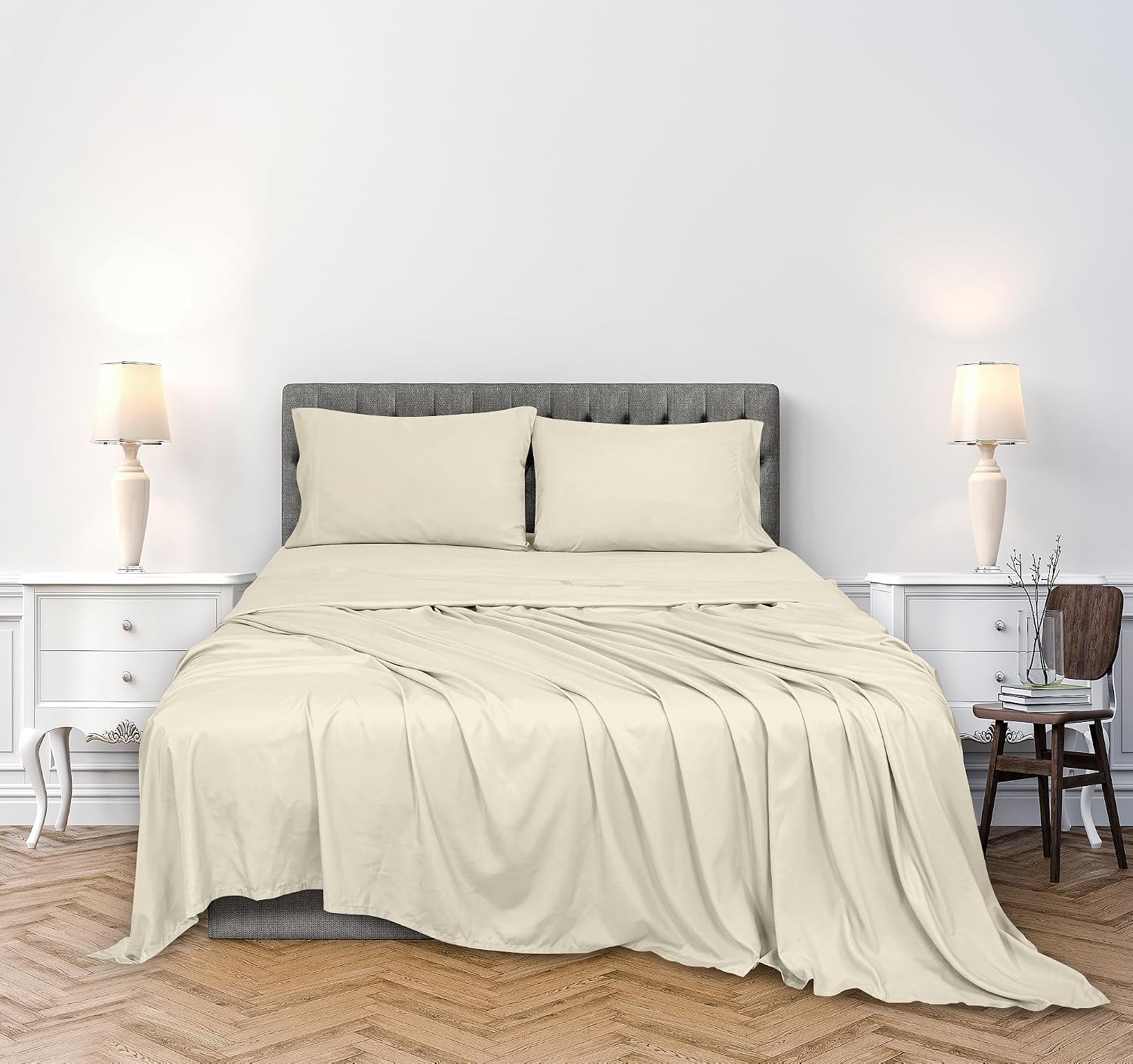Royalelinens ROYALE LINENS 300 Thread Count 100% Long Staple Combed Cotton Sheet Set - 4 Piece King Bed Sheets - 1 Fitted, 1 Flat & 2 Pillo…