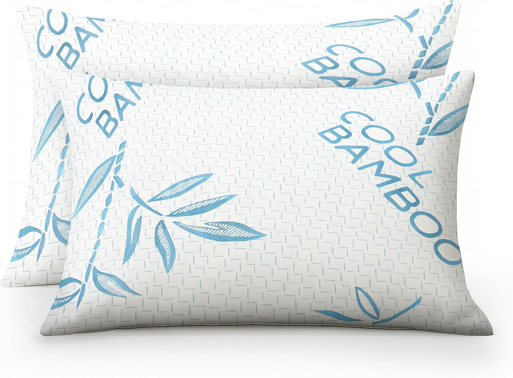 OMEO 2 Pack Bamboo Pillow Queen Size for Sleeping, Hypoallergenic Cooling Shredded Memory Foam Bed Pillows for Side, Back and Stomach…