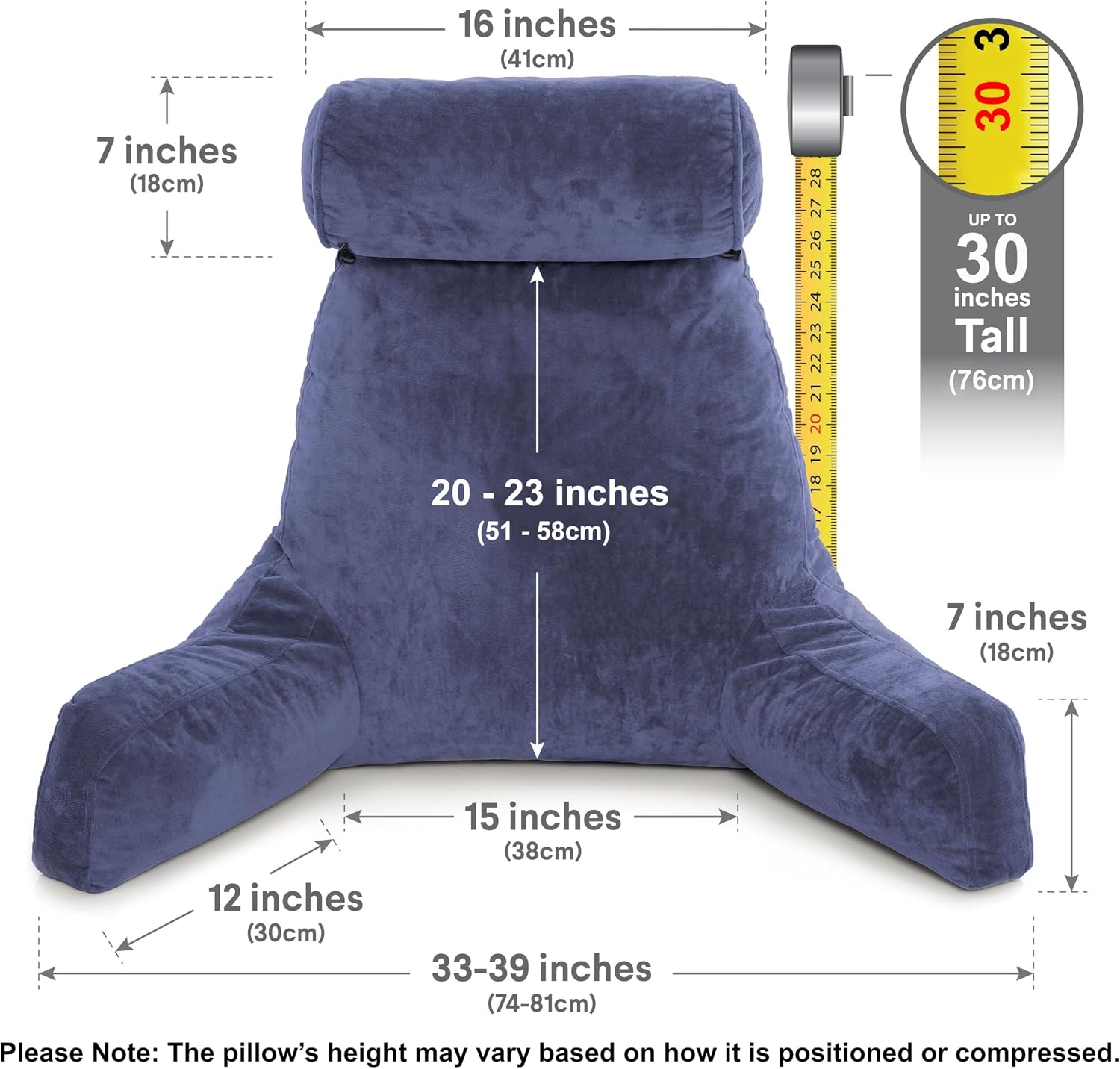 Husband Pillow XXL The Original for Adults - 30" Tall Backrest for Sitting Up in Bed - Firm Support Reading & Bed Rest Pillows for…