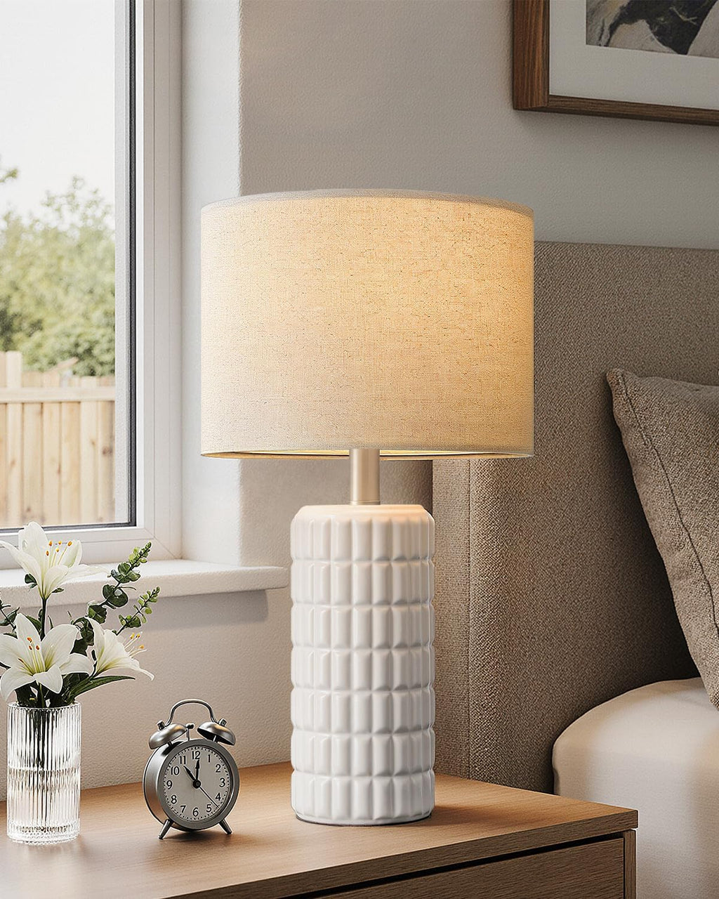 SeealleLighting Seealle 23" Modern Ceramic Table Lamps - Table Lamps for Living Room, Farmhouse Bedside Night Stands Lamp for Bedroom, Whit…