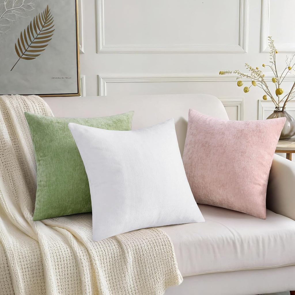 decorUhome Chenille Blush Pink Summer Throw Pillow Covers 16x16 Inch Set of 2, Decorative Soft Couch Pillow Covers Solid Dyed Accent Farmho…