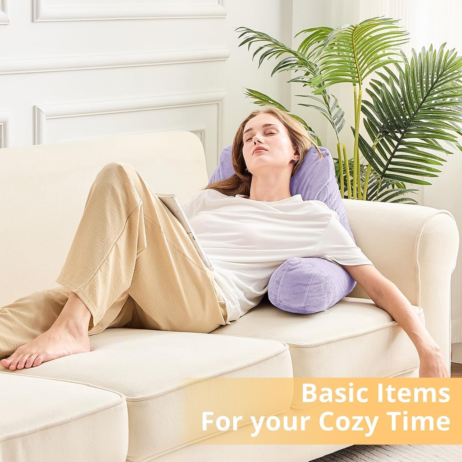 Sasttie Reading Pillow, Velvet Back Pillow for Bed Sitting Up, Adult Back-Rest Support Cushion with Arms for Sit Up on Couch, Sofa, and…