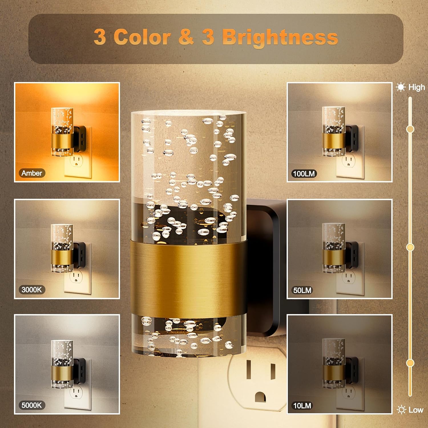 JandCase Night Lights Plug into Wall, 2 Pack 3CCT Color Changing Night Light, 10/50/100LM Adjustable Brightness Nightlight…