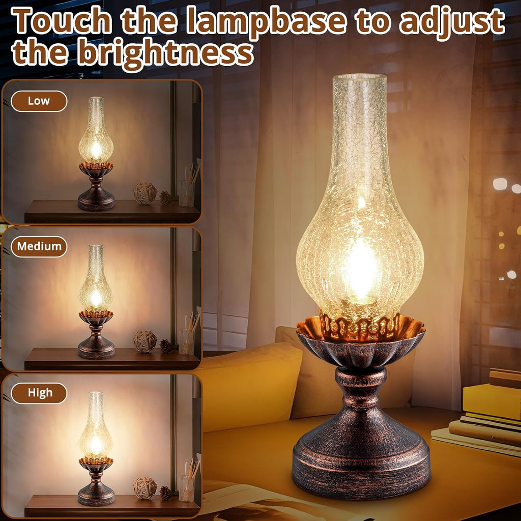 Vintage Table Lamp | Touch Control & 3-Way Dimmable Rustic Retro Farmhouse Bedside Lamp with Clear Glass Shade and LED Bulb for Bedroom…