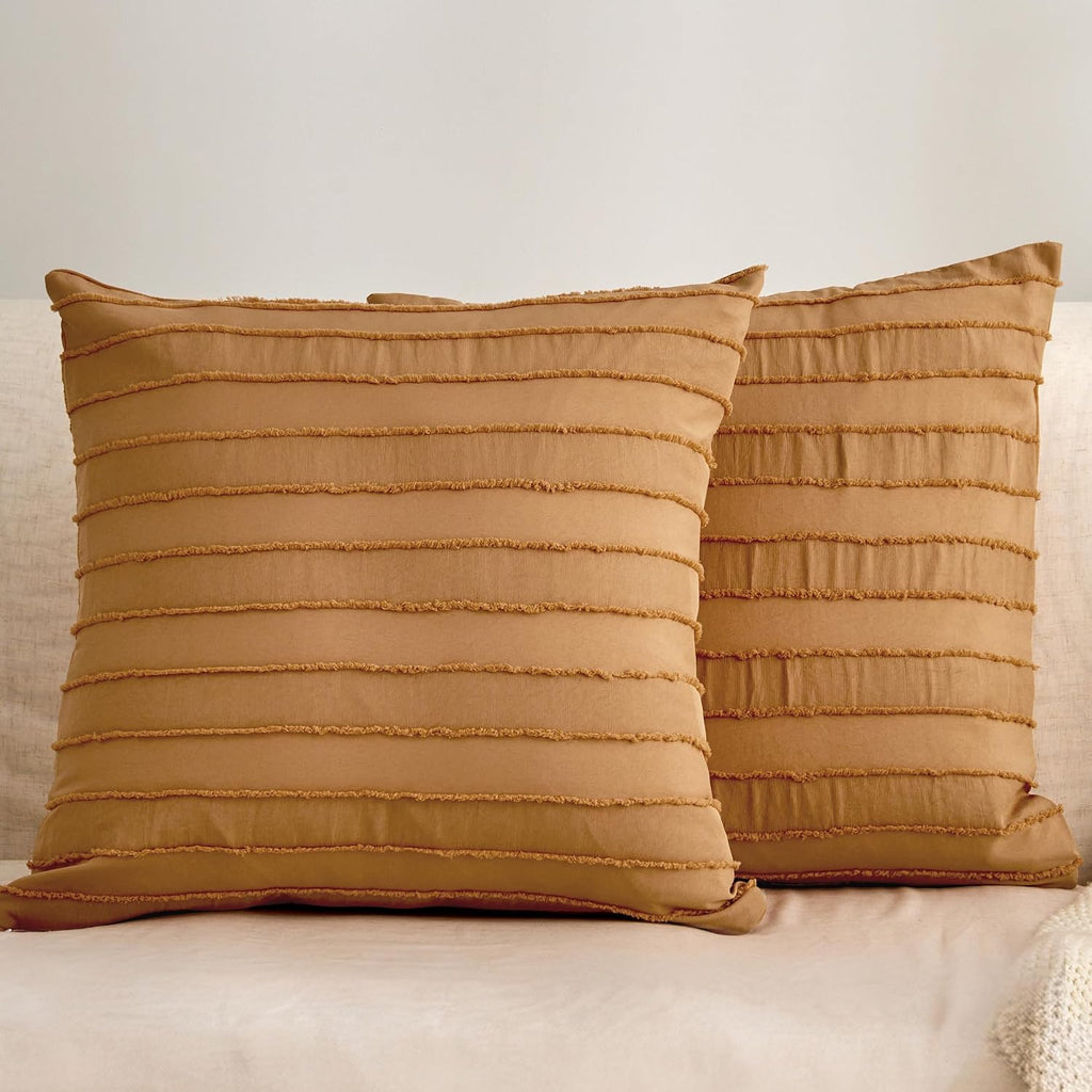 Jellymoni 2 Pack Rust Pillowcases 18" x18", Soft Microfiber Striped Tufted Pillow Covers(Pillows are not Included) 2 Pack 18 inches