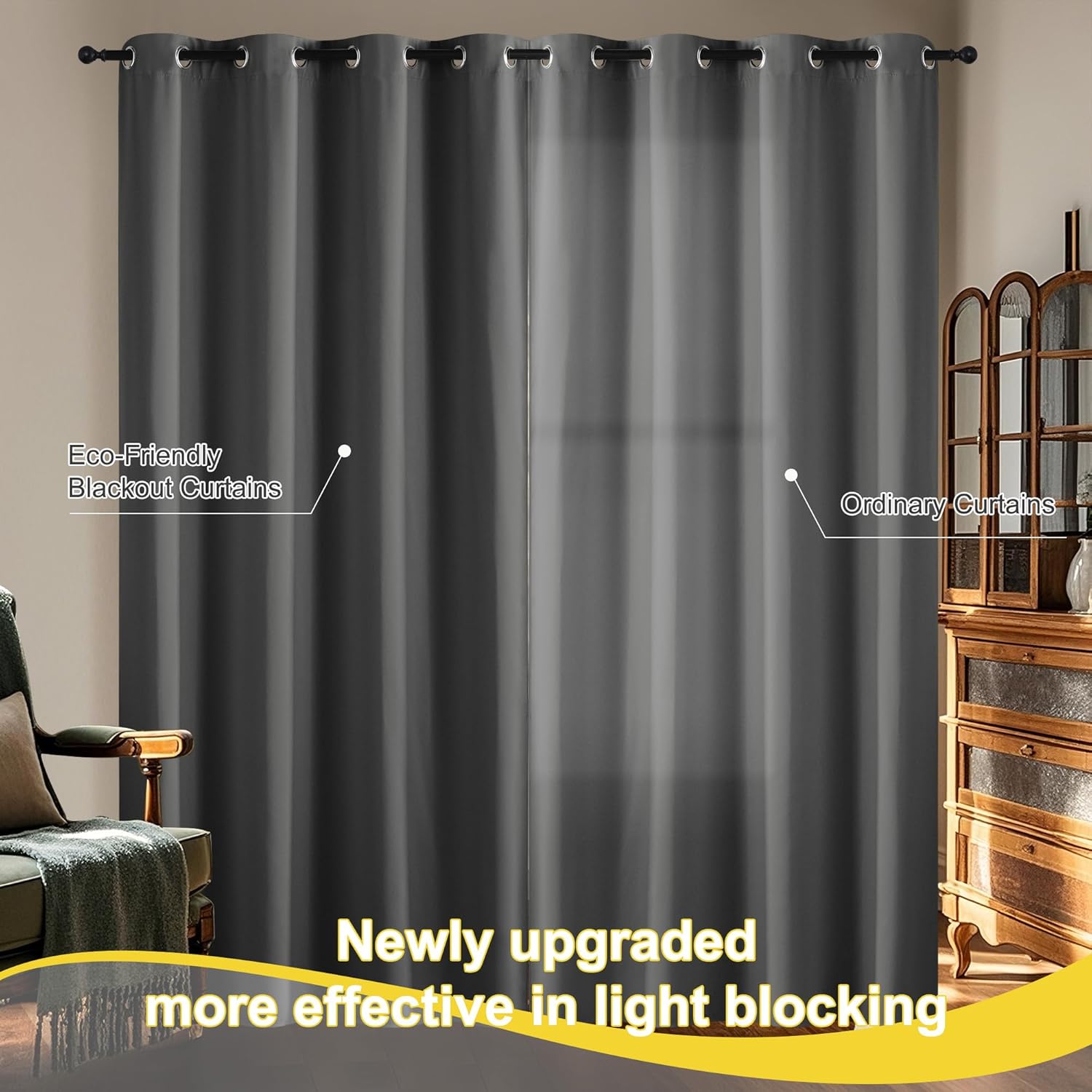 NICETOWN 100% Blackout Curtains 84 Inches Long, Grey Blackout Curtains for Bedroom - 2 Panels, 42x84 Inch, Room Darkening Drapes for…