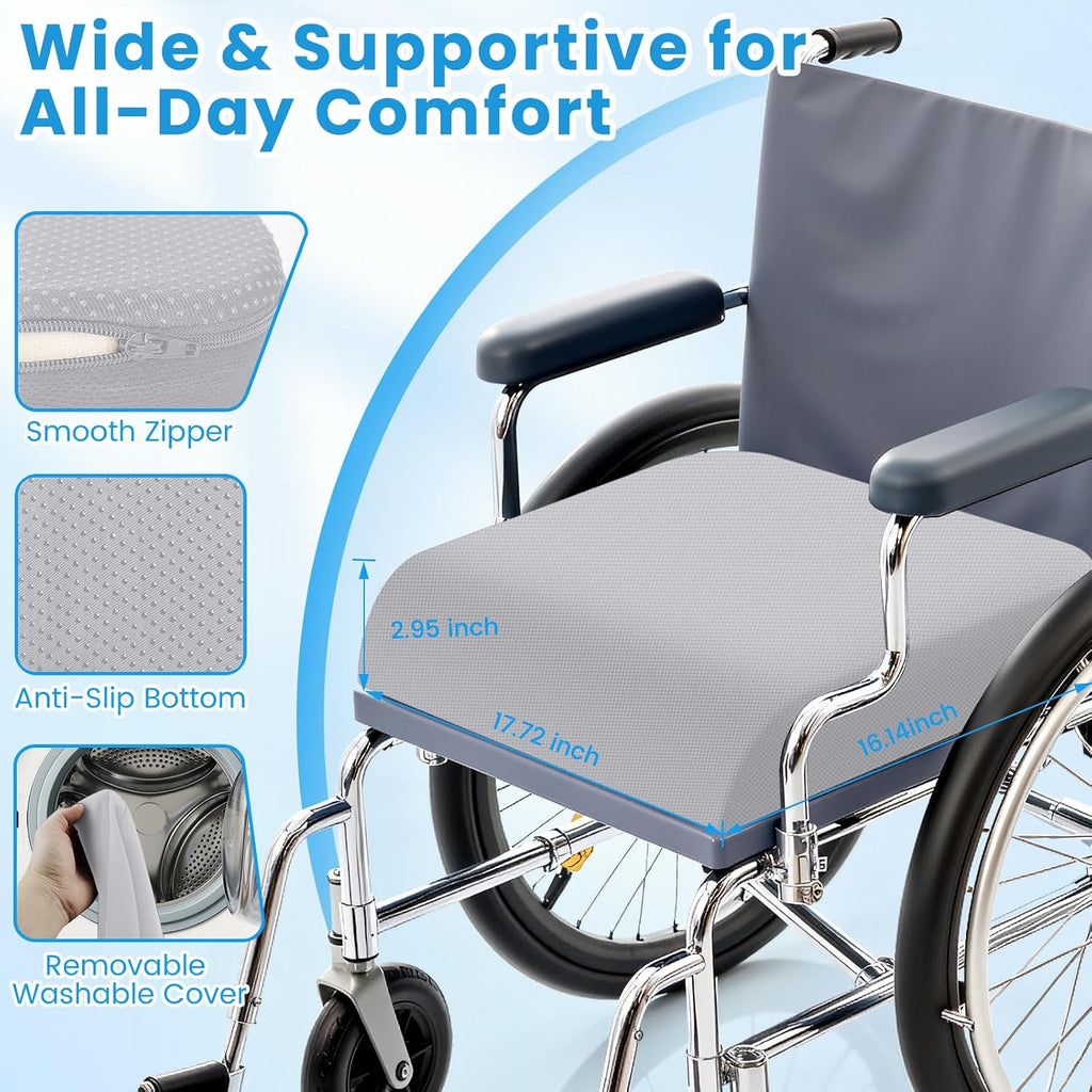 Wheelchair Seat Cushion for Pressure Relief, Cooling Gel Memory Foam Chair Cushion with Slope-Edge Design, Coccyx Support for Tailbone…