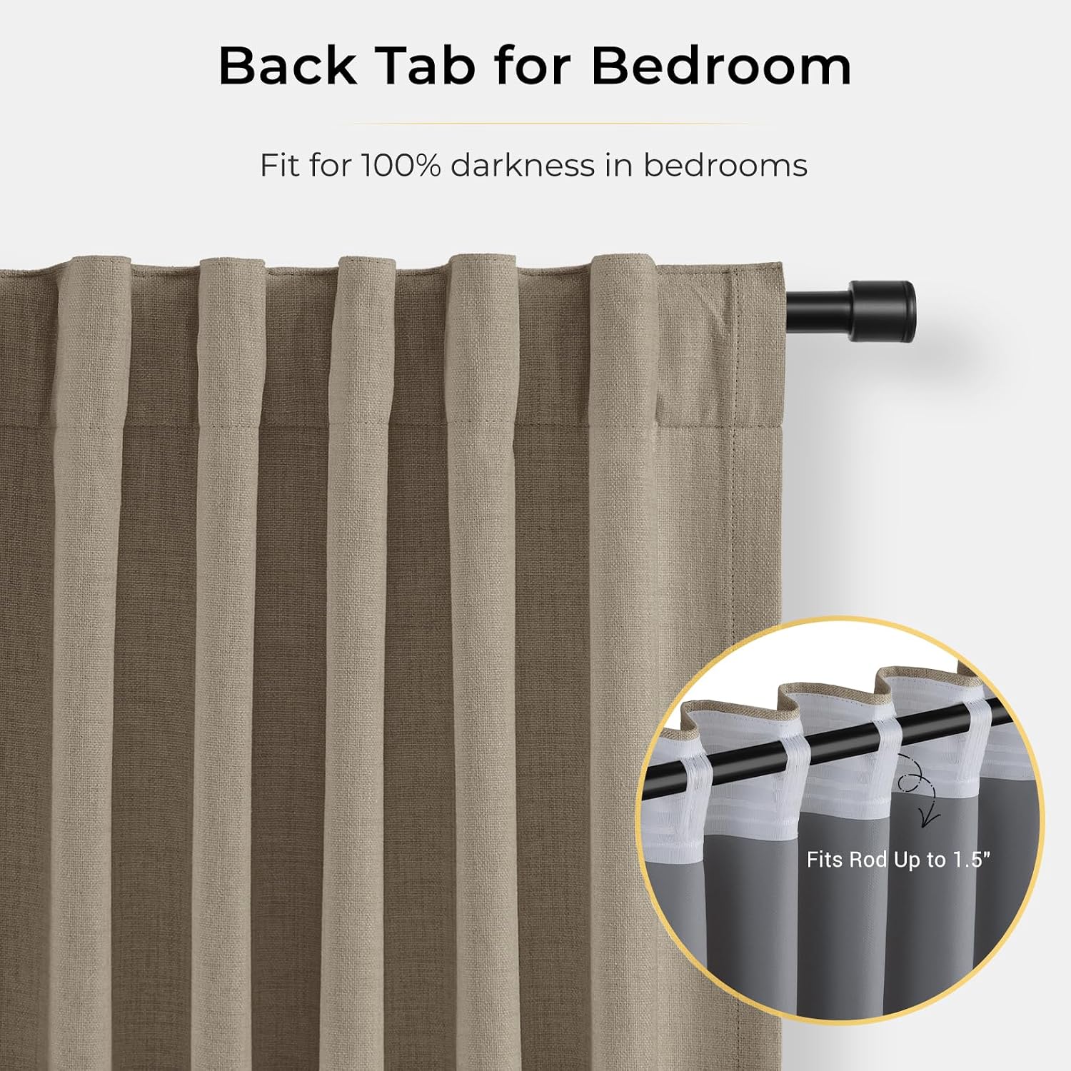 INOVADAY 100% Blackout Curtains for Bedroom, Black Out Curtains 90 Inch Long, Clip Rings Linen Blackout Drapes, Thermal Insulated Room…