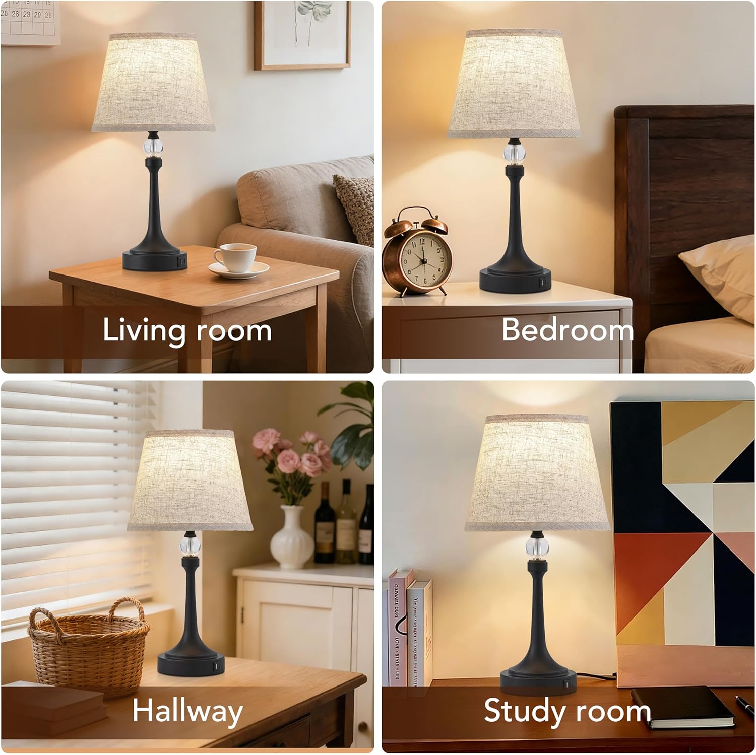 19.7'' Touch Table Lamps for Living Room, Small Lamp for Bedroom with USB C+A Ports, Dimmable Touch Lamps, Reading Desk Lamp for Office…