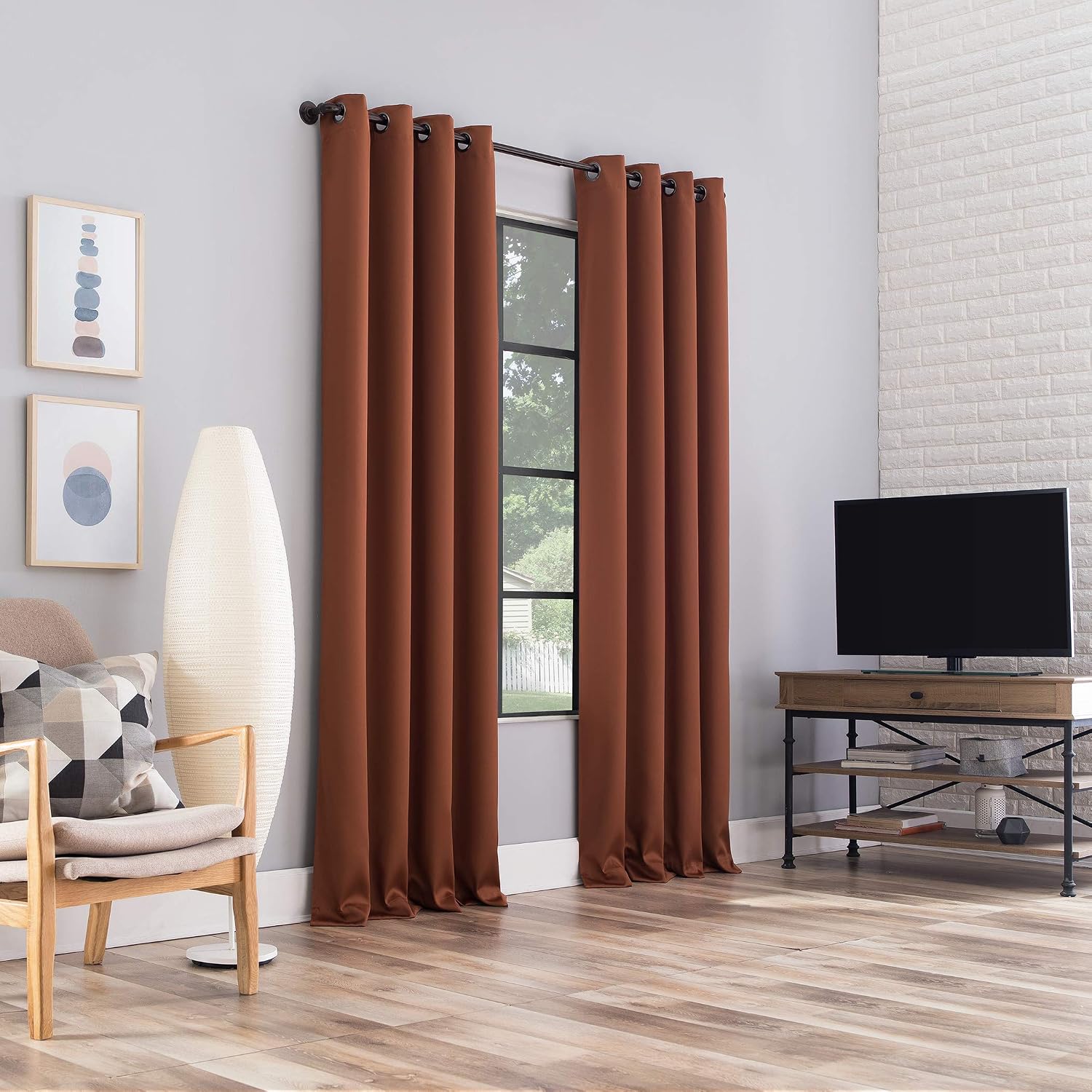Sun Zero Nordic 2-pack Theater Grade Extreme 100% Blackout Grommet Curtain Panel Pair, 52" x 96", Terracotta