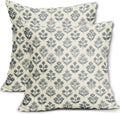 Dusty Blue Floral Pillow Covers 16x16 Inch Set of 2, Vintage Flower Block Print Pattern Decorative Throw Pillowcases Outdoor Farmhouse…