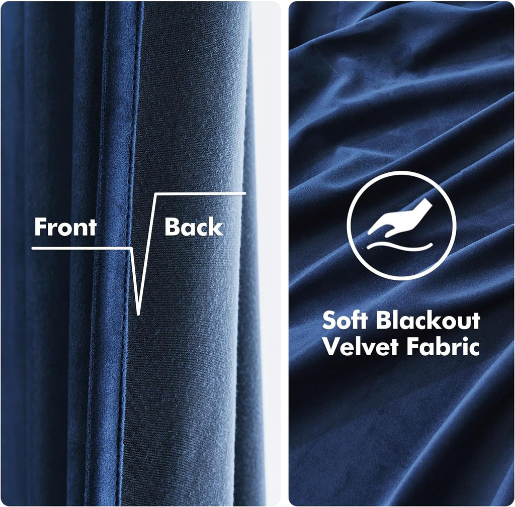 MIULEE 2 Panels Blackout Velvet Curtains Solid Soft Grommet Royal Blue Curtains Thermal Insulated Soundproof Room Darkening…