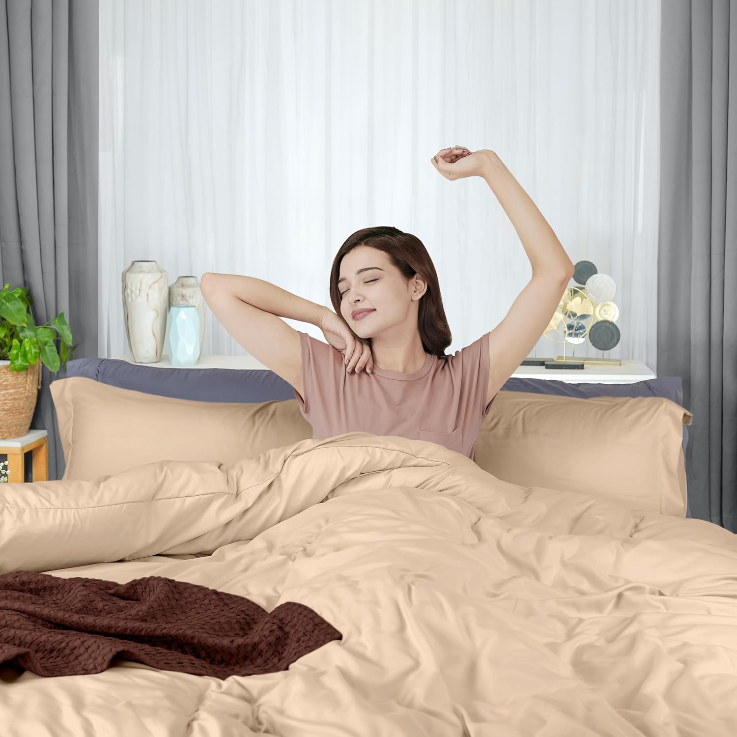 Utopia Bedding Duvet Cover Twin Size - 2 Piece with Zipper Closure - 1 Comforter Cover 68X90 Inches & 1 Pillow Sham 20X26 Inches (Beige)…