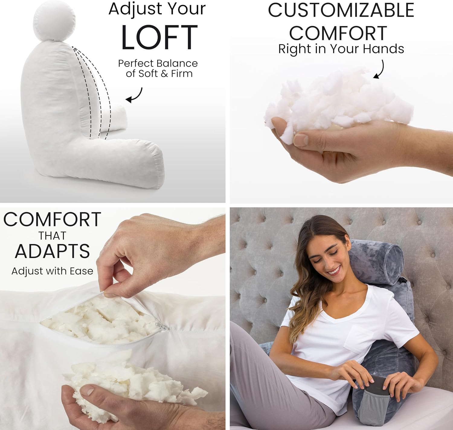 HusbandPillow Husband Pillow Medium Reading Pillow with Arms - 23" Backrest for Sitting Up in Bed - Firm Support Bed Rest Pillow for Adults…