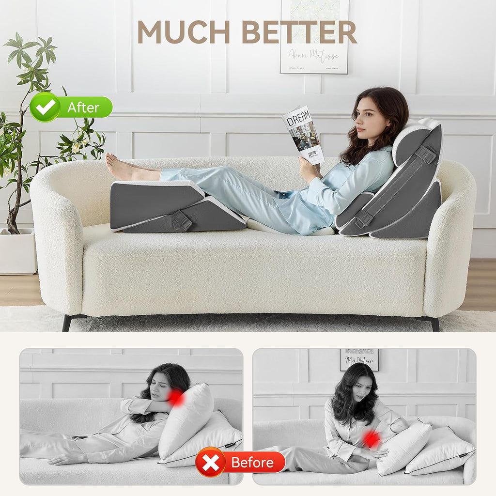 Yojoker 9PCS Orthopedic Bed Wedge Pillow Set for Sleeping, Back and Leg, Post Surgery Foam Pillow for Body, Triangle Adjustable Support Pi…