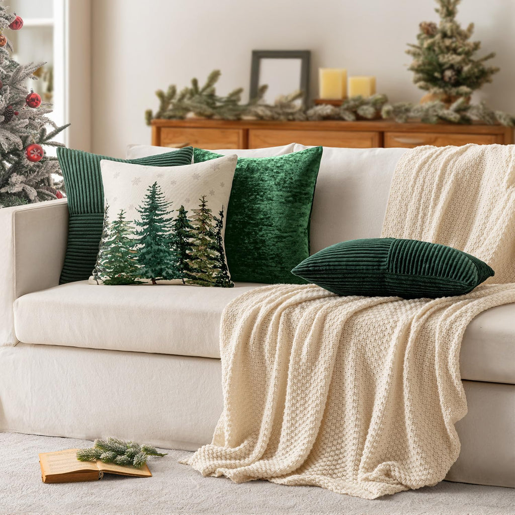 Miulee Army Green Decorative Throw Pillow Covers 18x18 Inch for Couch Bed Sofa Pack of 2 Boho Farmhouse Throw Pillows Soft Cross Corduroy P…