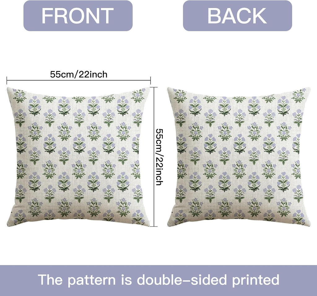 OTOSTAR Floral Print Pillow Covers 22x22 Inch Pack of 2 Double-Sided Blue Green Flower Square Throw Pillow Covers Farmhouse Rustic…