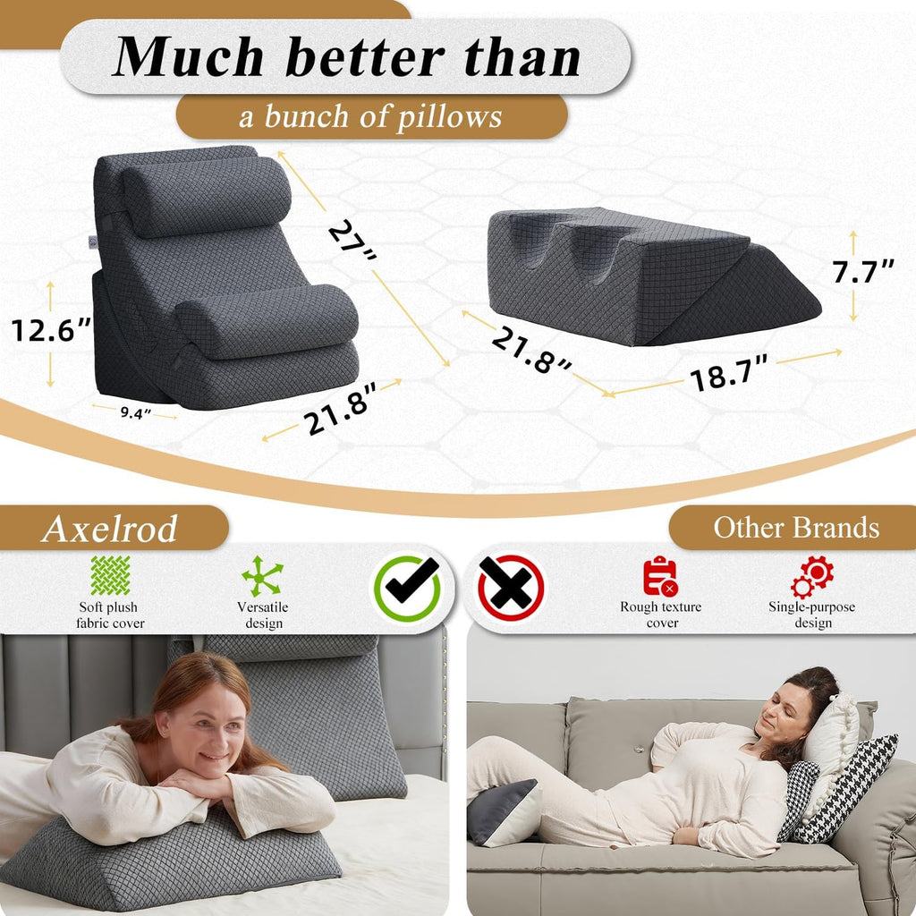 Axelrod 6PCS Orthopedic Bed Wedge Pillow Set, Post Surgery Foam for Back, Neck and Leg Comfortable & Adjustable Pillows- Anti Snoring, Hear…