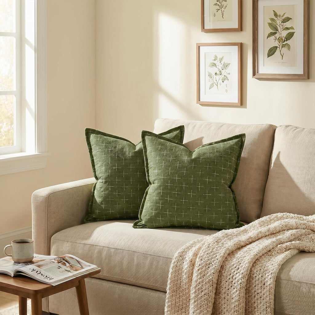 AVOINcolorlife AVOIN colorlife Pack of 2 Decorative Throw Pillow Covers 16x16 Inch, Flange Edges Woven Textured Cushion Case Home Decor for…