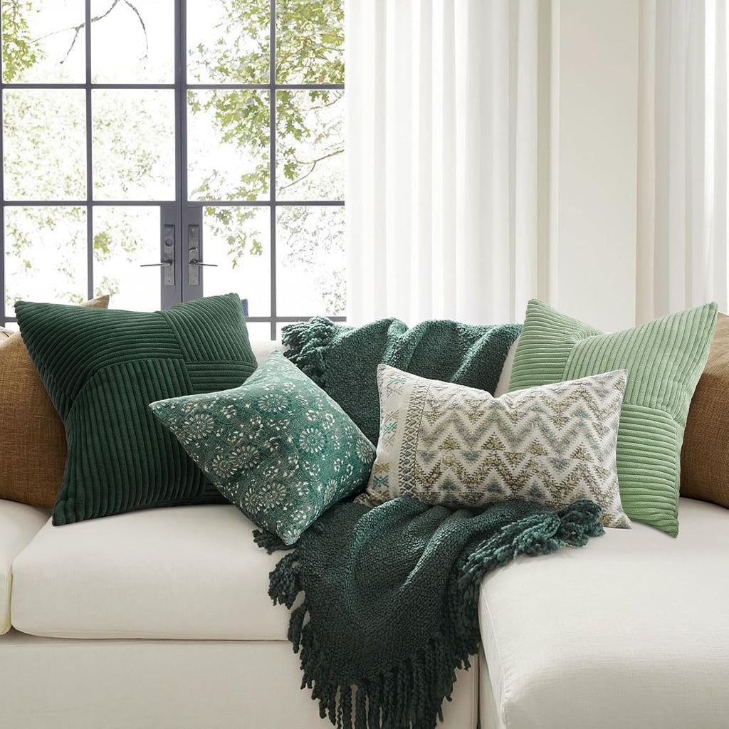 Topfinel SageGreen Throw Pillow Covers, Boho Farmhouse 20x20 Inch Cushion Covers Set of 4, Soft Corduroy Home Decor for Couch Bed Sofa Living…