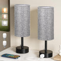Fenmzee Grey Bedside Table Lamps Set of 2-3 Color Temperatures Pull Chain Lamp with AC Outlet Charging Port, Round Night Stand Lamps for…